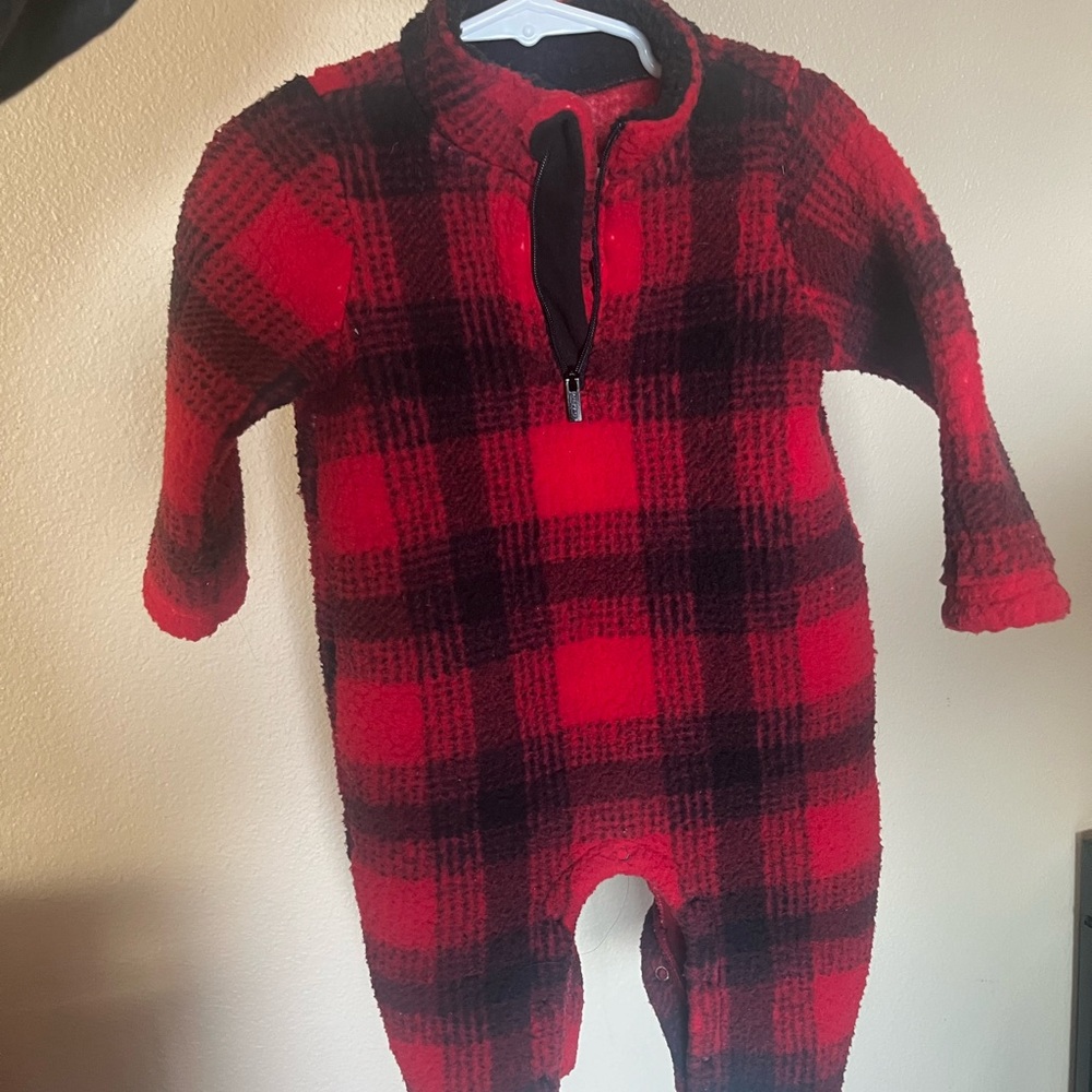 Old Navy Red and Black Plaid Kids Footie